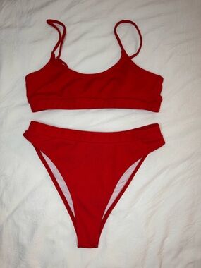 Red Bikini w/ High Waisted Bottoms